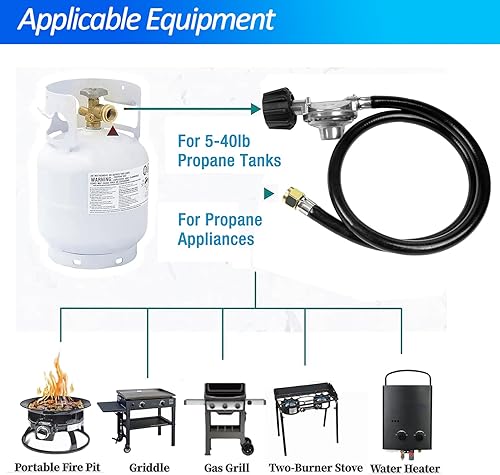 Vista 15 de Regulador y manguera de parrilla de gas propano de 2 pies, repuesto para Weber, Charbroil, parrilla Nexgrill, calentador de patio de propano