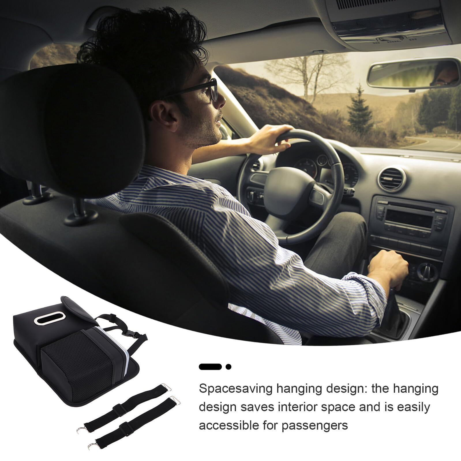 ERINGOGO Borsa Portatutto per Schienale Auto, Organizer Multifunzionale con Porta Fazzoletti e Portabicchieri in Pelle e Metallo