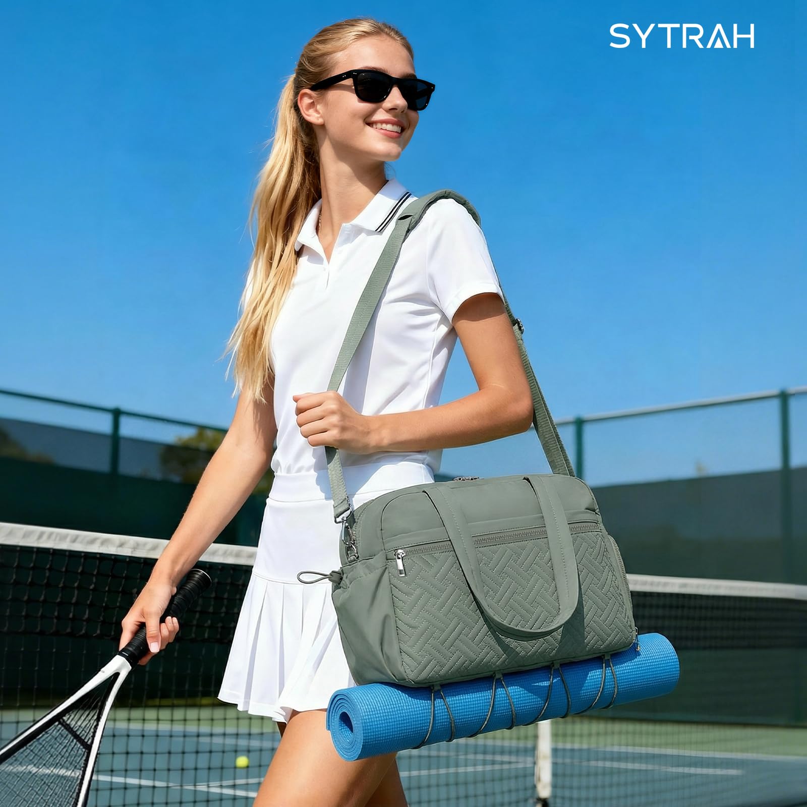 SYTRAH Gym Bag for Women, Lightweight Workout Duffle Bag with Shoe & Wet Separation for Gym, Yoga, Travel & Overnight, Stylish Sports Bag with Adjustable Shoulder Strap Green - 4