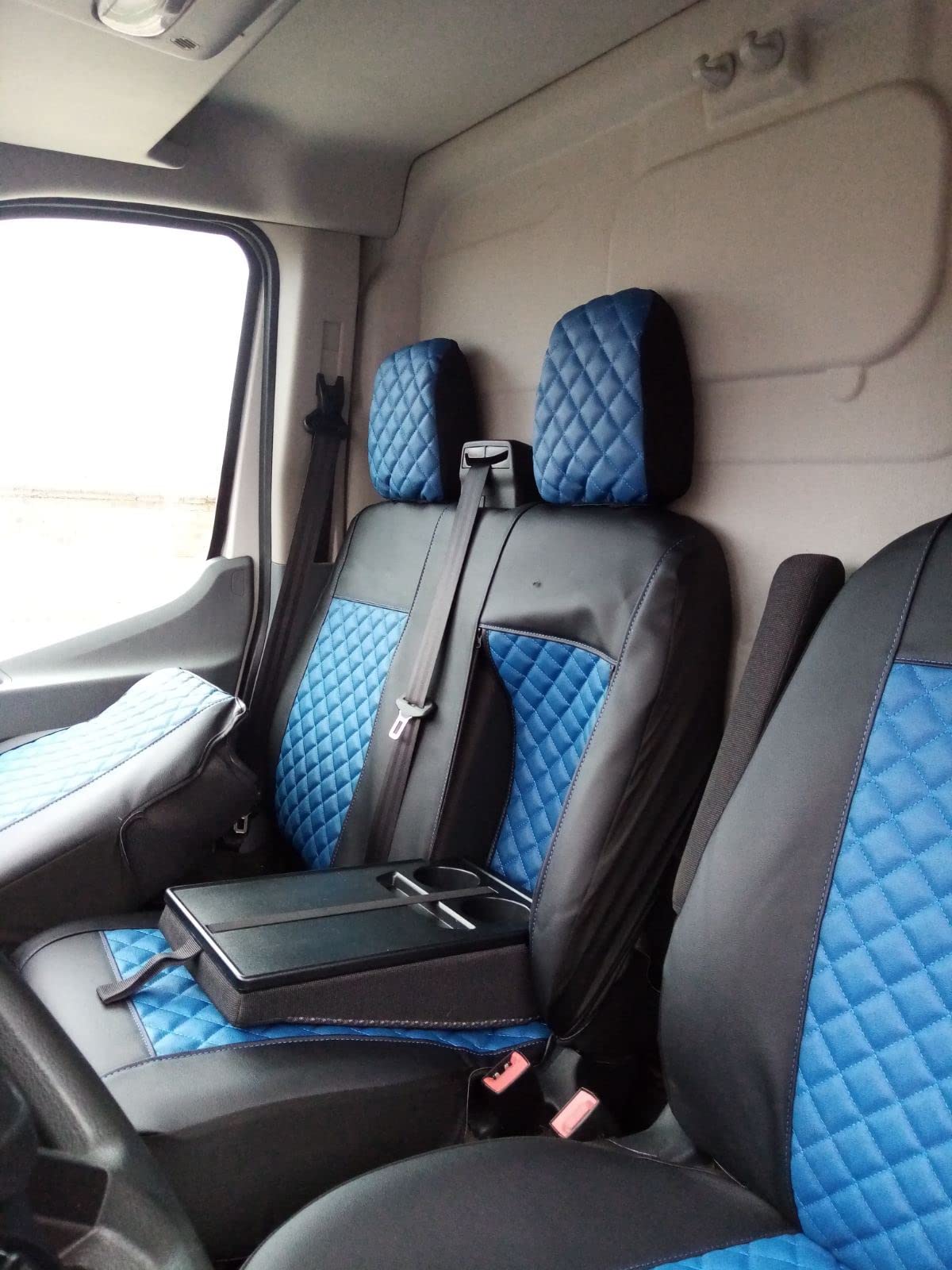 Texmar Housse de siège en cuir écologique pour Ford Transit Custom (2015+), petite cabine, gauche, 2+1, avant, sur mesure