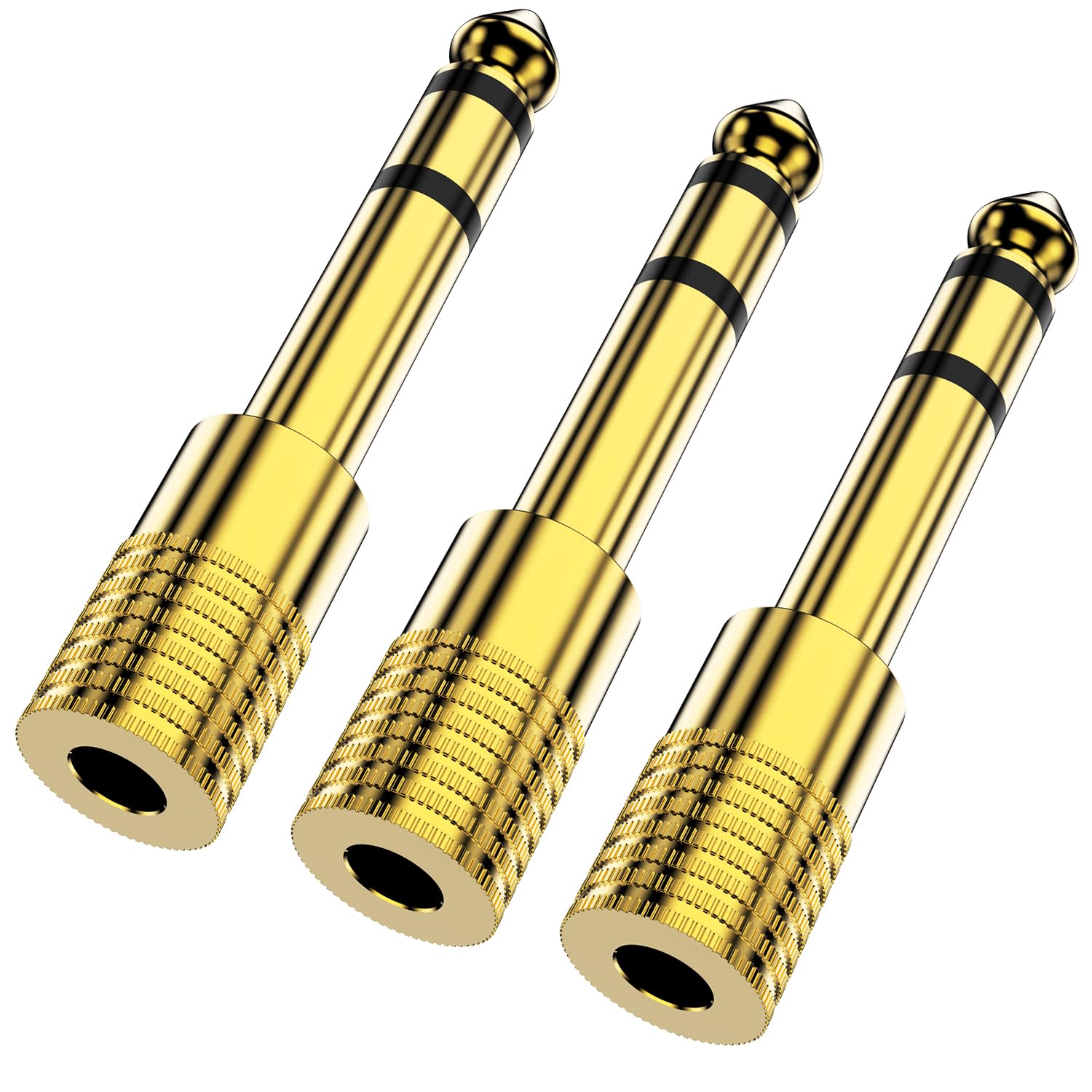 BERLAT Adaptador chapado en oro de 1/4 a 3,5 mm, adaptador de audio estéreo macho de 6,35 mm a hembra de 3,5 mm para cable auxiliar, amplificador de guitarra, auriculares, paquete de 3