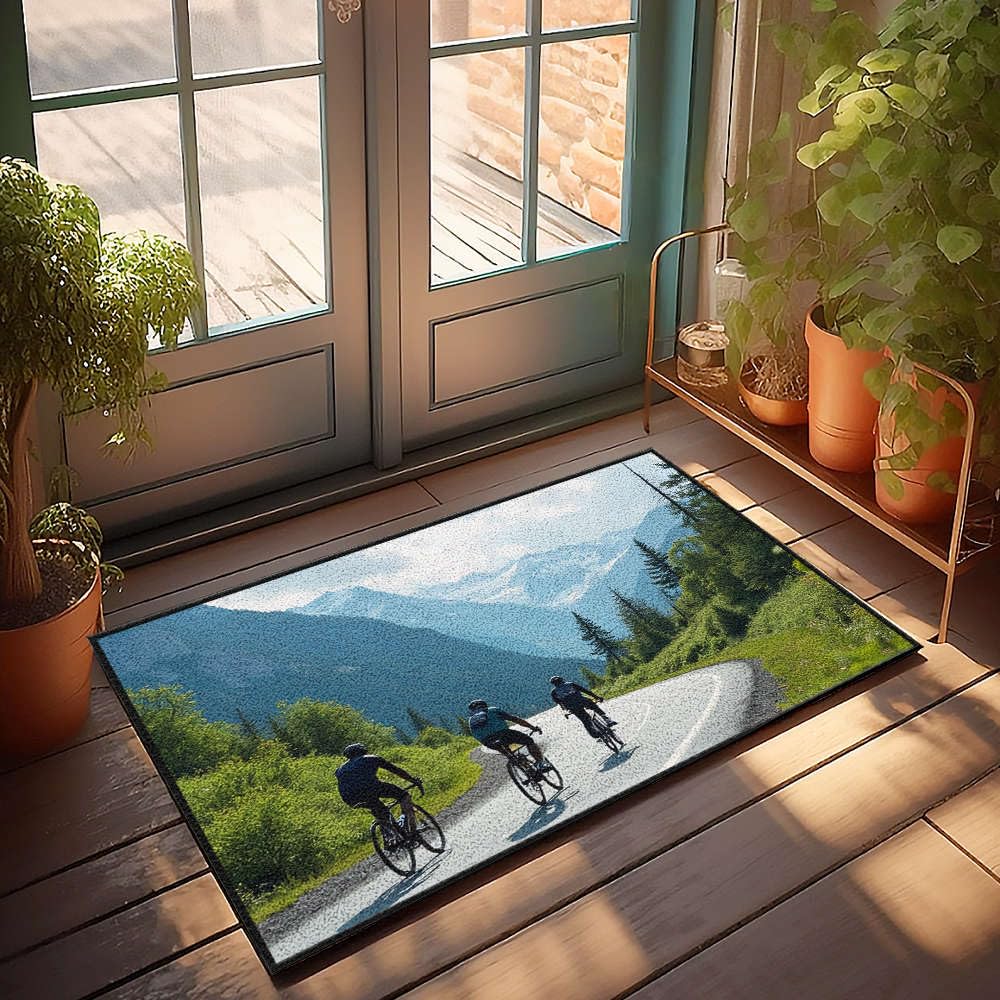 Tapis entrée automne avec cyclistes de montagne paillasson extérieur grand format