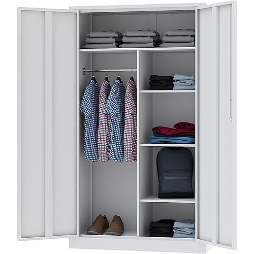 Letaya Metal Locker,Steel Wardrobe Storage Cabinets with Lock Door,Clothing Coat Storage Freestanding for Office, Home, School, Employee,Gym,Fire Department (White)