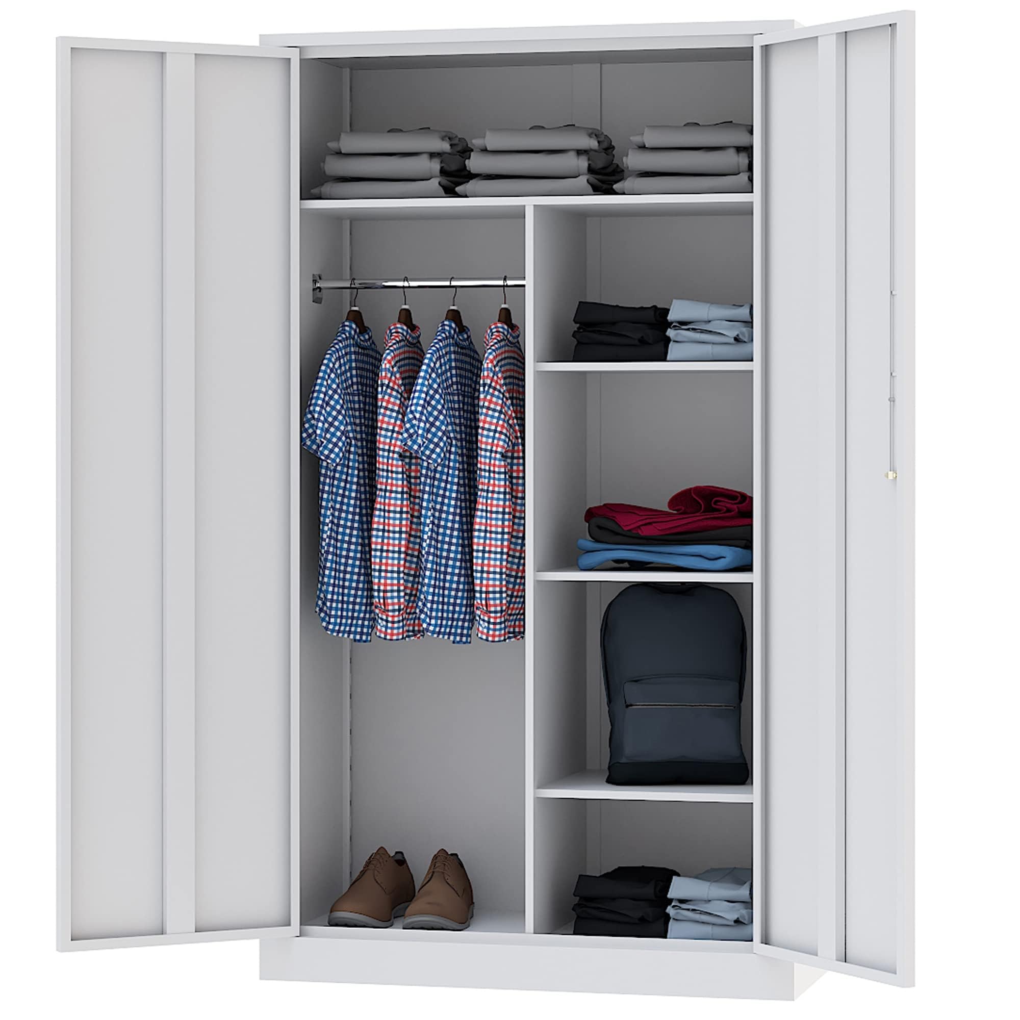 Letaya Metal Locker,Steel Wardrobe Storage Cabinets with Lock Door,Clothing Coat Storage Freestanding for Office, Home, School, Employee,Gym,Fire Department (White)
