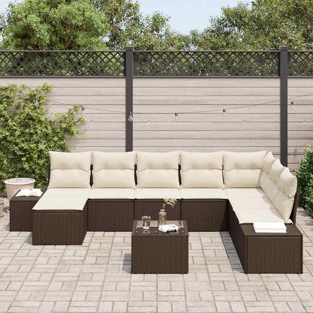 Modulowy polirattan z poduszkami zestaw tarasowy 8 el. Brązowy 319x209x85cm