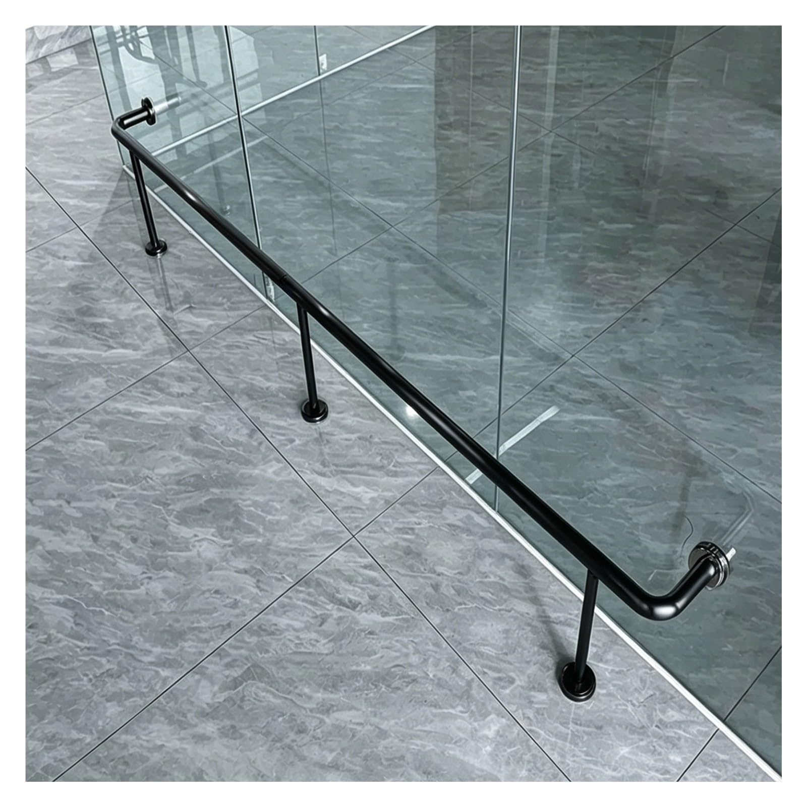 ZJKXJH Floor Mount Bar Foot Rail Kit, Glass/Wood/Concrete Bar Foot Railing with Brackets, Stainless Steel Footrest Rod for Kitchens/Offices/Studios(Black,4.0'/121.9cm)