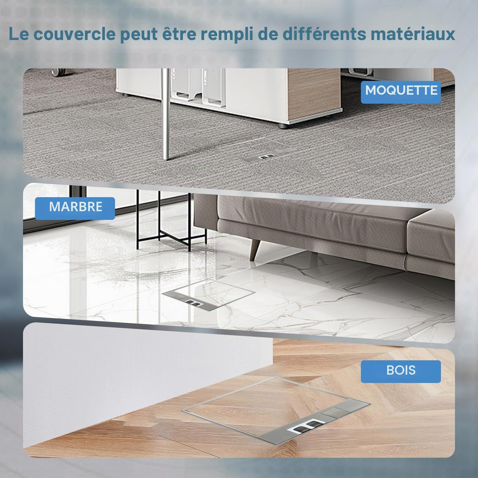 Prise de sol intérieure USB encastrable pour cuisine, encastrable au sol avec 1 connecteur RJ45, prise de sol extérieure pour le sol dans la cuisine, le salon et le bureau