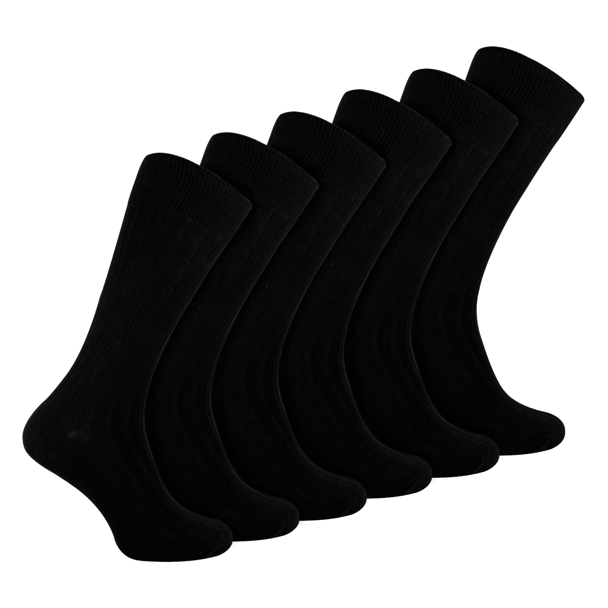 Sock Snob Men's Black 6 Pairs Ribbed Dress Socks | | Breathable Crew Cotton Socks
