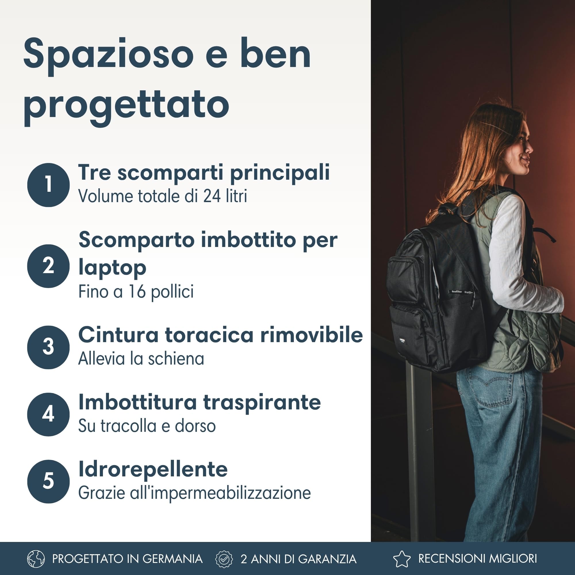 LARKSON Zaino Scuola Rosso - No 3 Advanced - Zaini Ragazza & Ragazzo Per Scuola Media Superiore, Università - Zaino Grande per Porta PC 16 Pollici - 24L - In PET - Idrorepellente