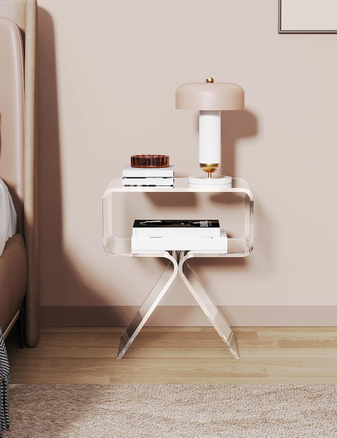 Mesa Auxiliar de Acrílico, Mesita de Noche, pequeña Transparente para Sala de Estar, Dormitorio (Claro)