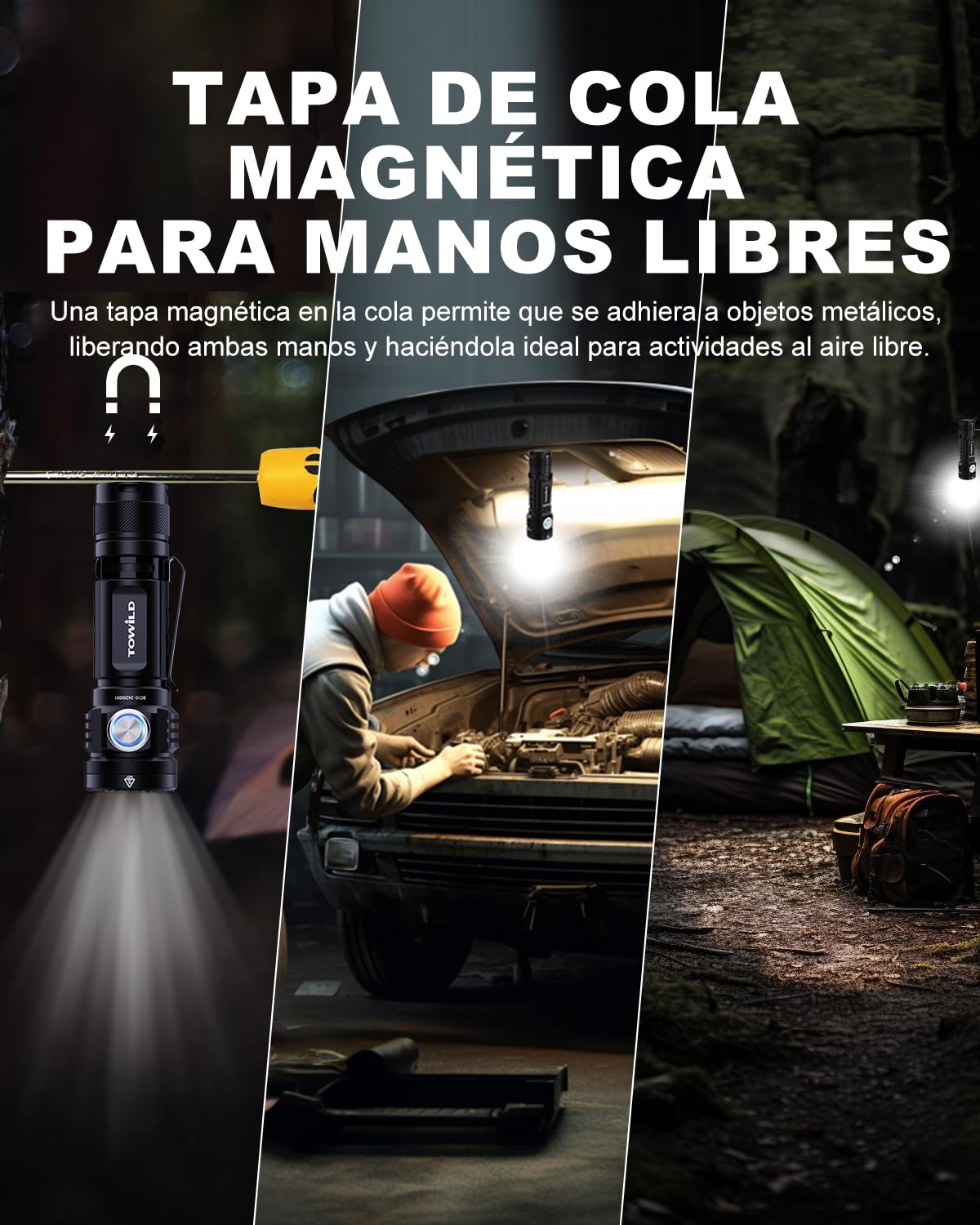 towild BC10 Linterna LED Recargable, Alta Potencia 4000 Lúmenes Linternas de Aluminio con 6 Modos de Luz, 5000mAh Linterna de Mano Impermeable para Camping, Senderismo, Emergencia,Alcance de 15 Días