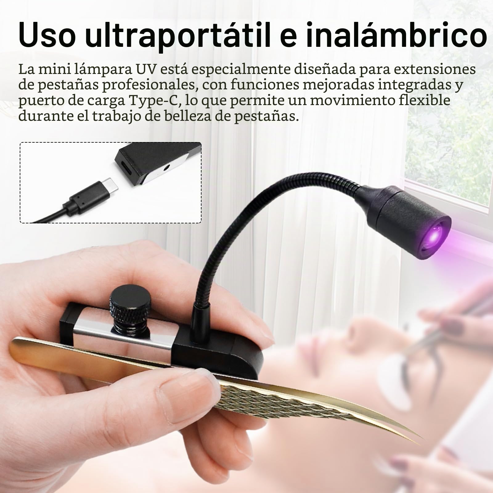 Lámpara Para Pestañas, 1.8W Luz UV Lámpara De Curado Portátil Para Uñas Para Fotopolimerizar Pestañas Lámpara Para Extensiones De Pestañas Con Pedal Pinzas Y Cuello De Cisne Curado En 1-3 Segundos