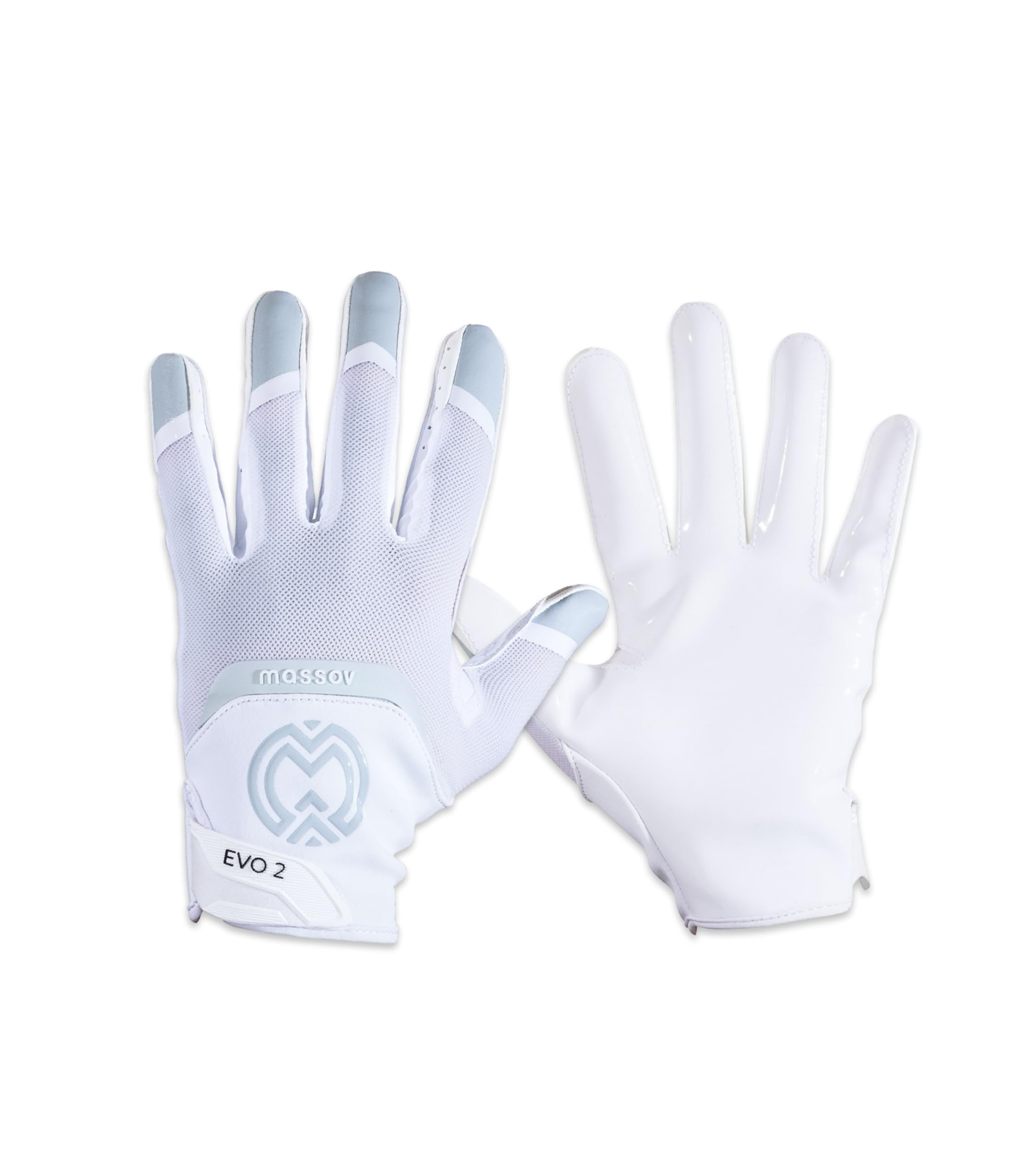 MASSOV EVO2 Youth Football Gloves – Sticky Grip ProTac Palms, Breathable Mesh Fit, SFIA – Kids Football Gloves - Youth, X-Small, Polar White Color