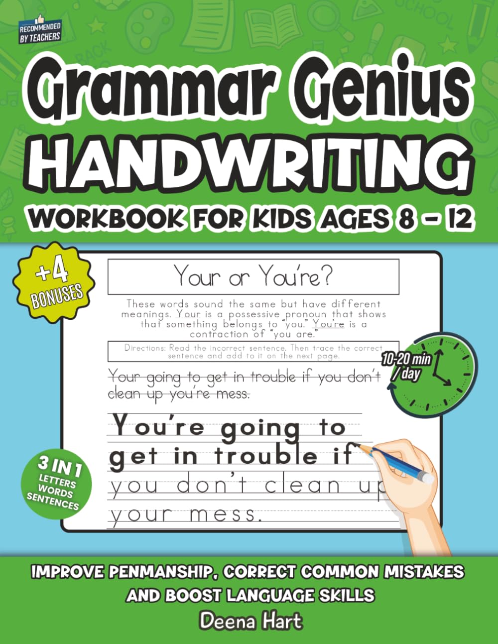 Grammar Genius Handwriting Workbook for Kids Ages 8-12: Improve Penmanship, Correct Common Mistakes and Boost Language Skills (Empowering Handwriting and Language Arts)