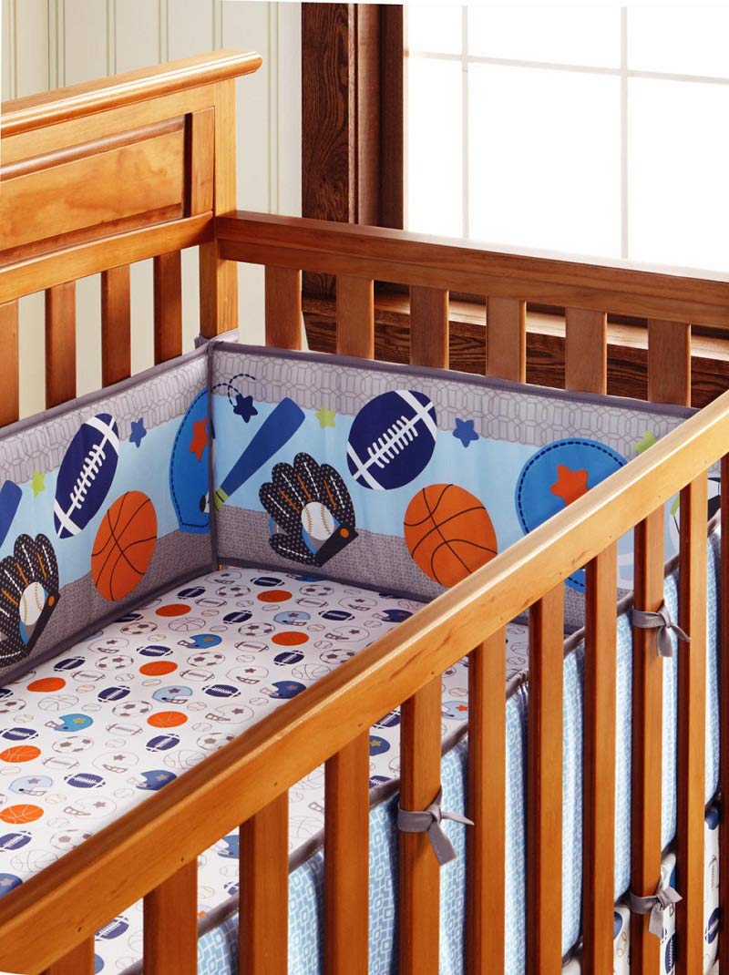 Baby Crib Bumpers Pieces Blue Sports Baseball Breathable Nursery