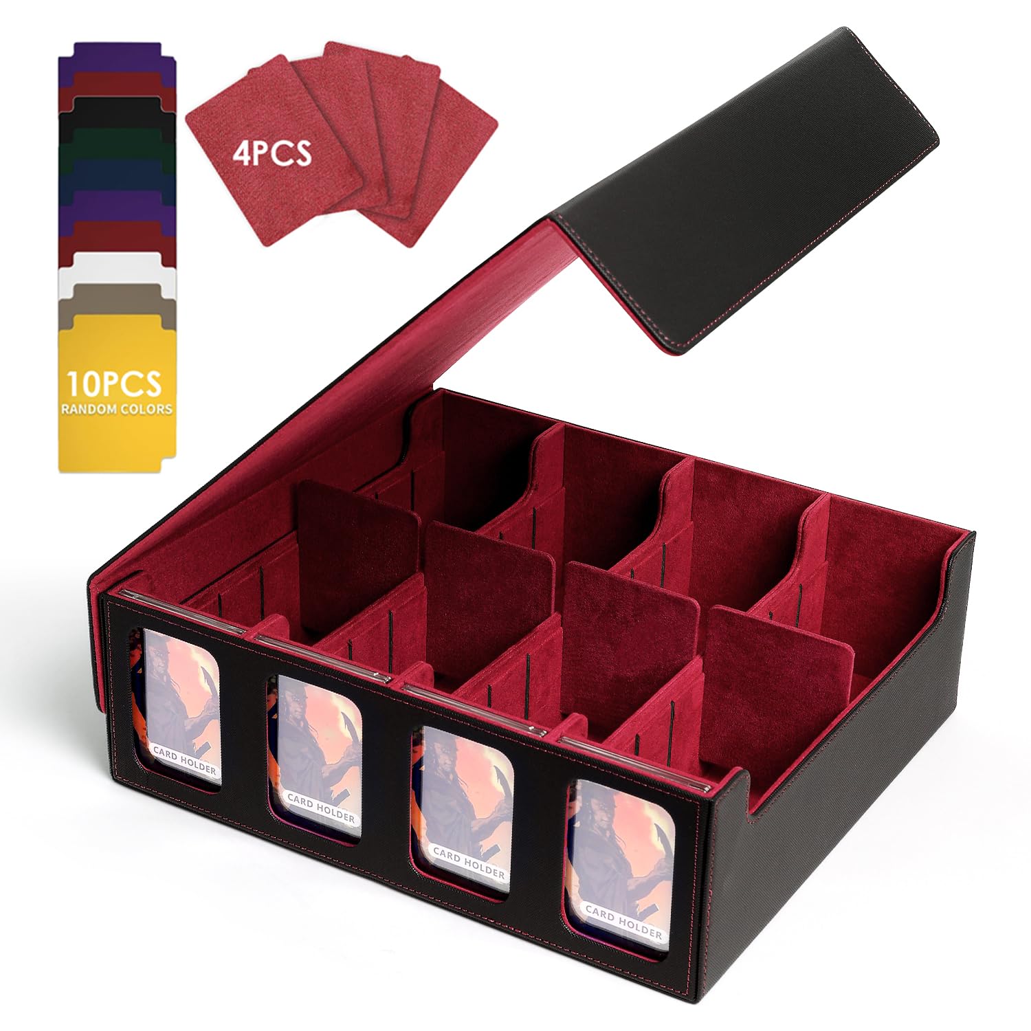 ScimiCard Storage Box For Trading Cards With Dedicated Card Supporters,3000+ Mtg Deck Box With 24 Colorful Divider Tabs,Trading Card Storage Fits For Magic Game Cards (Black and Red)
