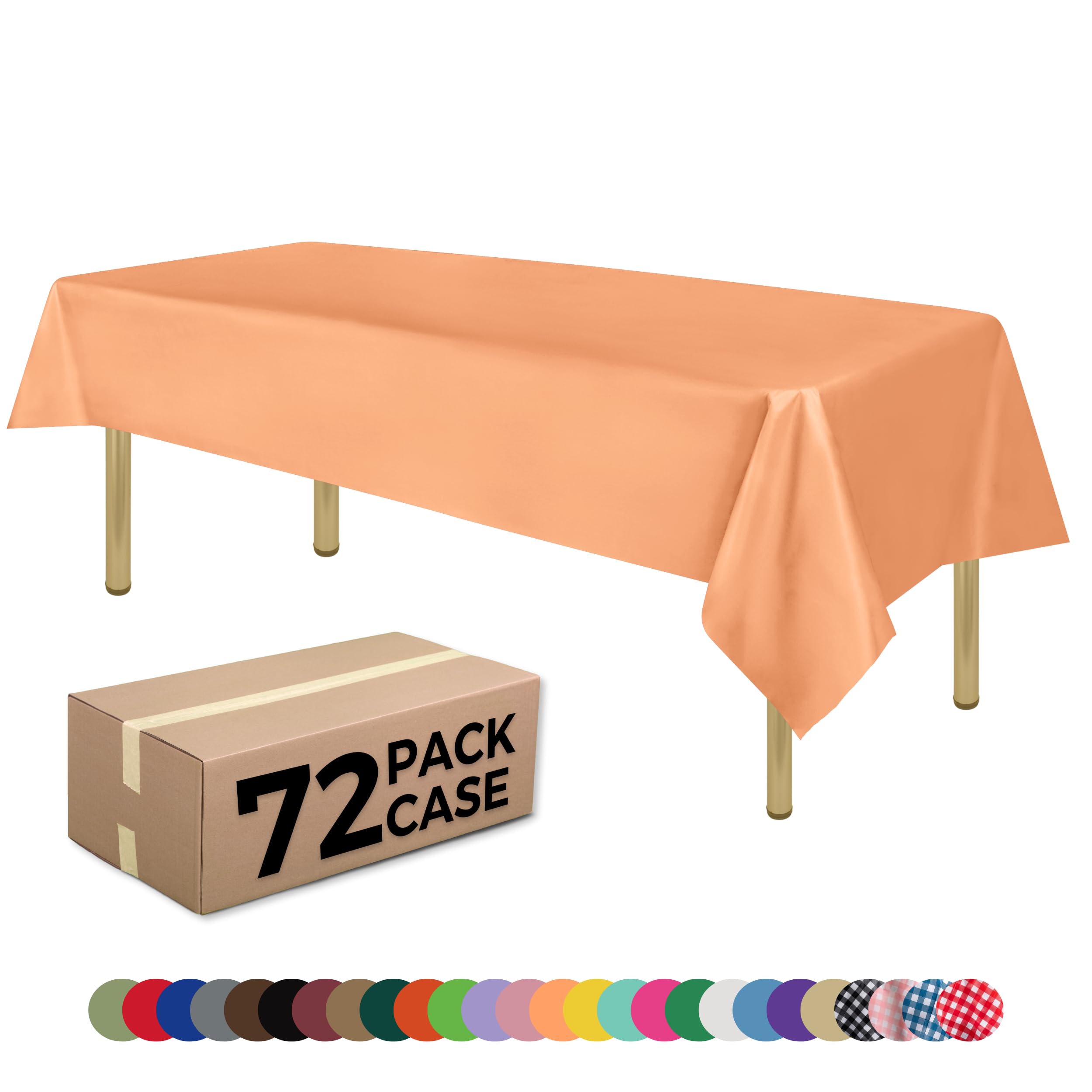 ZIMPLEWARE - Mantel de plástico desechable estándar para fiestas, para uso en interiores y exteriores, caja de 72, mantel rectangular de 137 x 274 cm, durazno