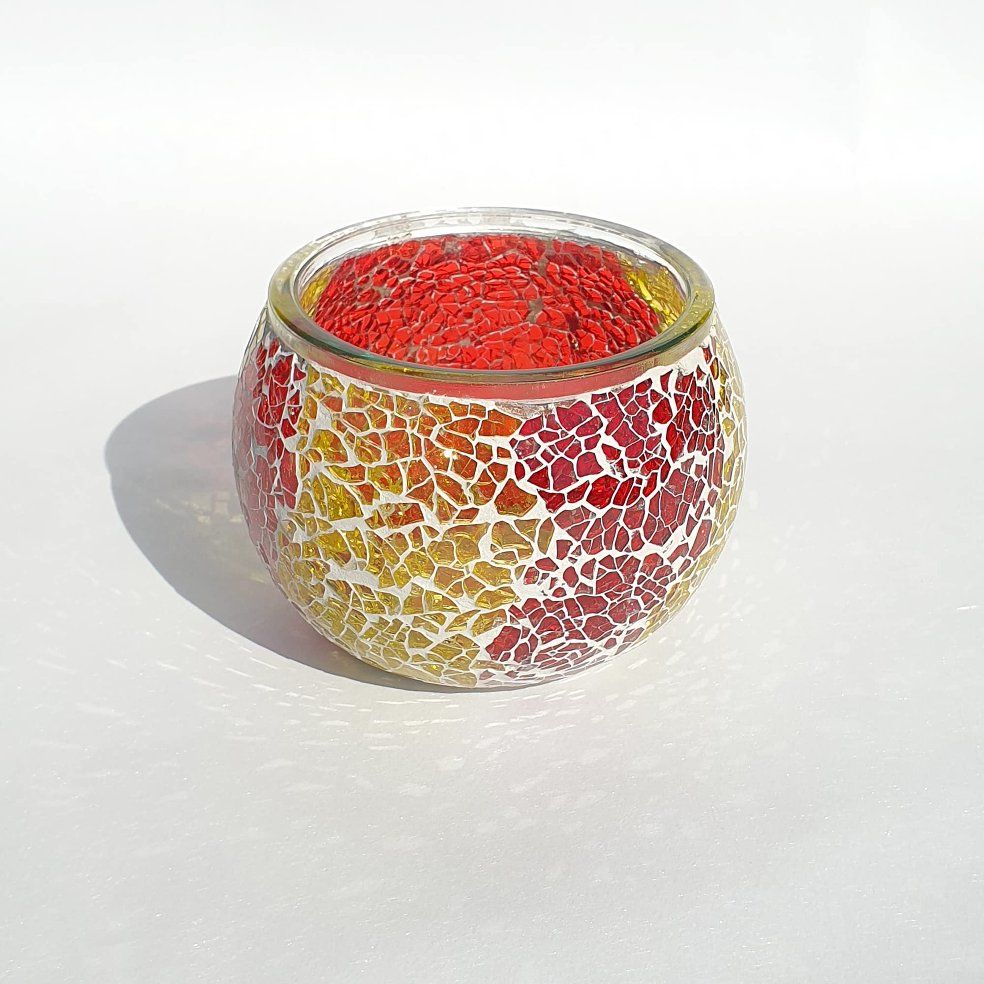 Mosaic Glass Candle Holder Vintage Jar Tealight Holders, Home Decoration with upto 8 Hour Burn Tea Light Candles (Red & Yellow) โ image 1