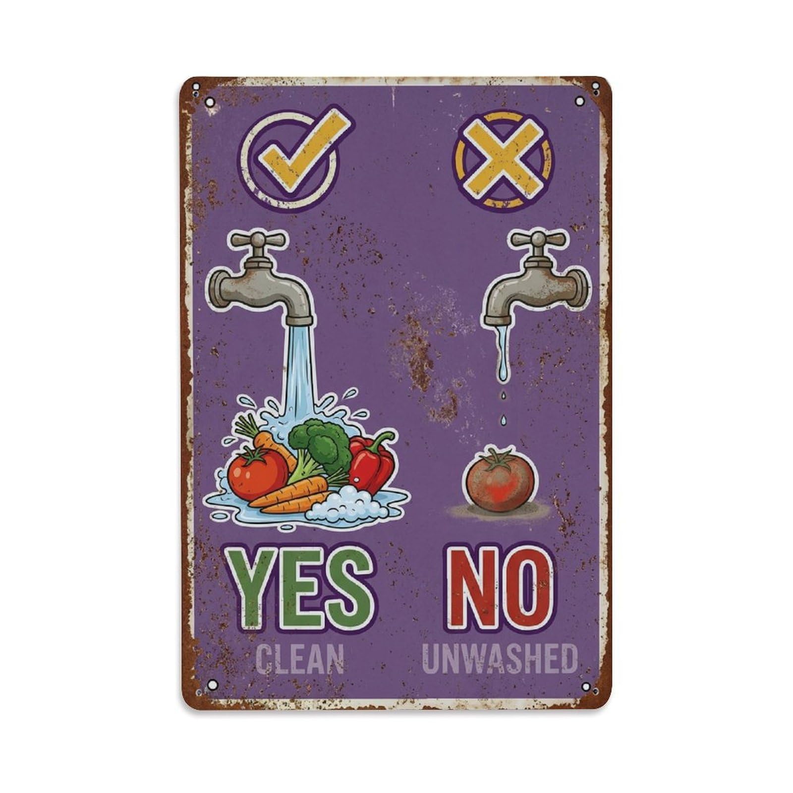 Wash Vegetables Kitchen Vintage Metal Tin Sign Plaque Wall Decor for Cafe, Club, Garden Metal Poster 8x12Inch