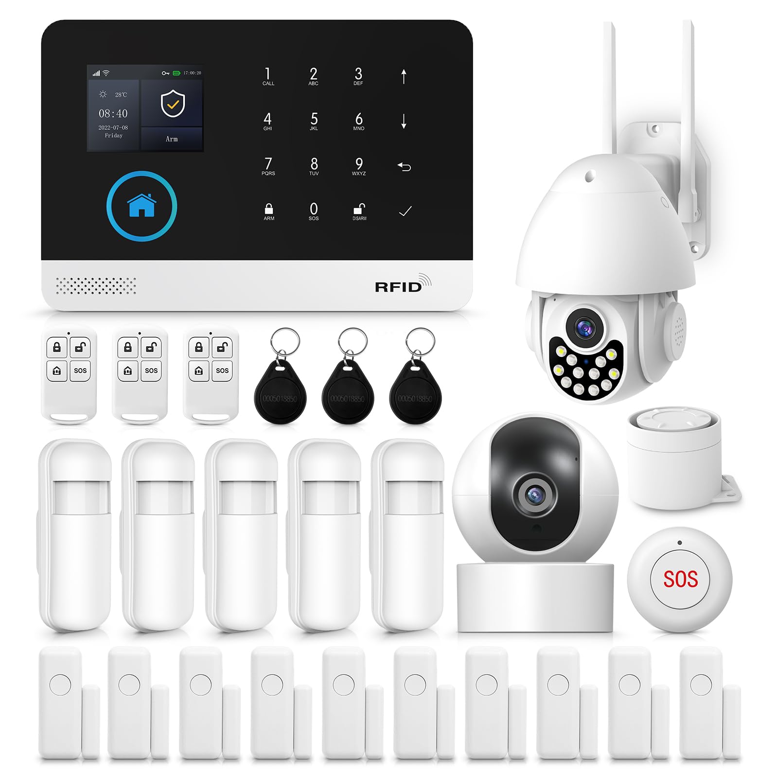XNY Alarmas para Casa con 2 Camaras para Exterior y Interior, Sistema de Alarma Inalámbrica WiFi/4G, Alarma Casa con Camara, 32GB Tarjeta SD, Detector de Movimiento, Sensores de Puertas y Ventanas