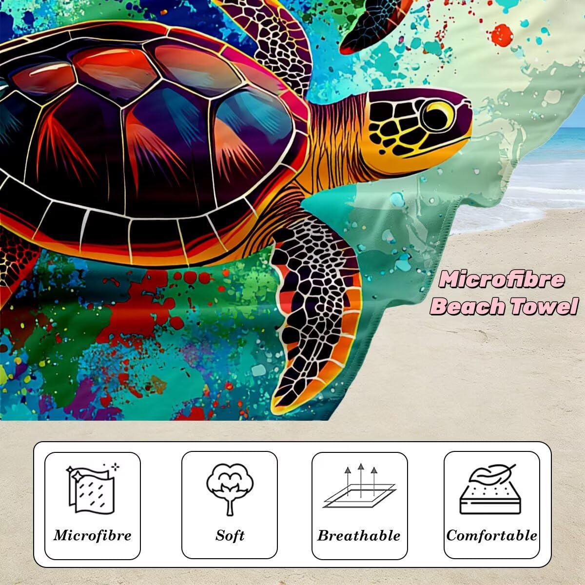Juego de 2 Toalla Playa Grande 100x200 cm, Secado Rapido Toalla Microfibra Gimnasio, Antiarena Toallas de Playa Tortuga Marina, Grande Ligera Compacta Toallas Microfibra Mujer Hombre para Viaje -4376