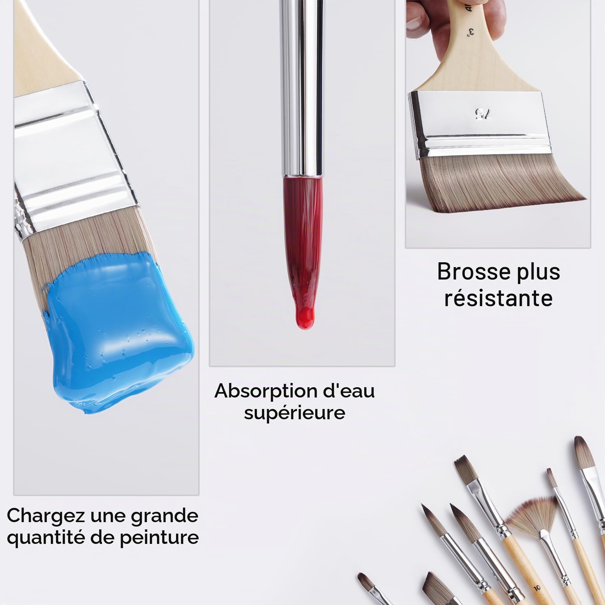 Artify 30pcs Pinceaux Peinture Anti-Perte en Synthétiques Améliorés | Série Expert Pinceaux Peinture Acrylique en Bouleau, Bonne Elasticité & Absorption pour Huile, Aquarelle et Gouache