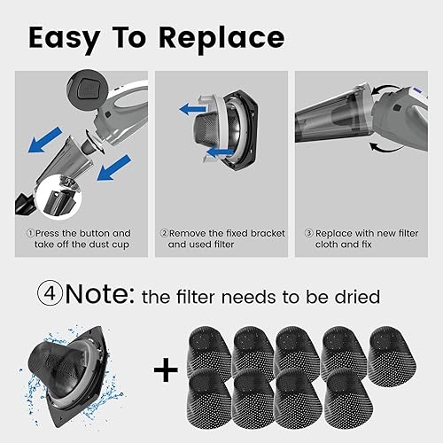 Miniatura 3 de Hihhy Aspiradora de mano inalámbrica, portátil recargable con potente succión de 9000 PA, aspiradora de mano con 9 filtros, aspiradora de mano