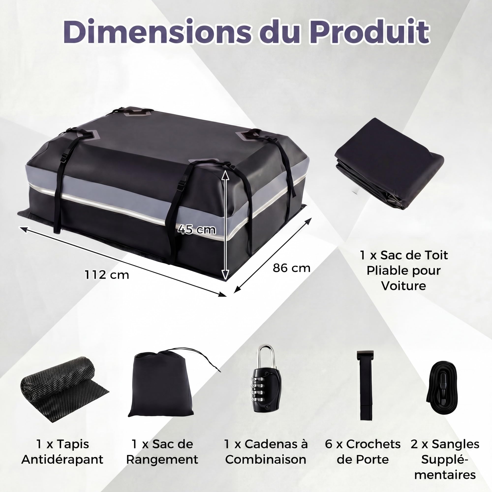 SOARS Coffre de Toit Voiture, Sac de Toit Souple Étanche (Noir+Gris,450L)
