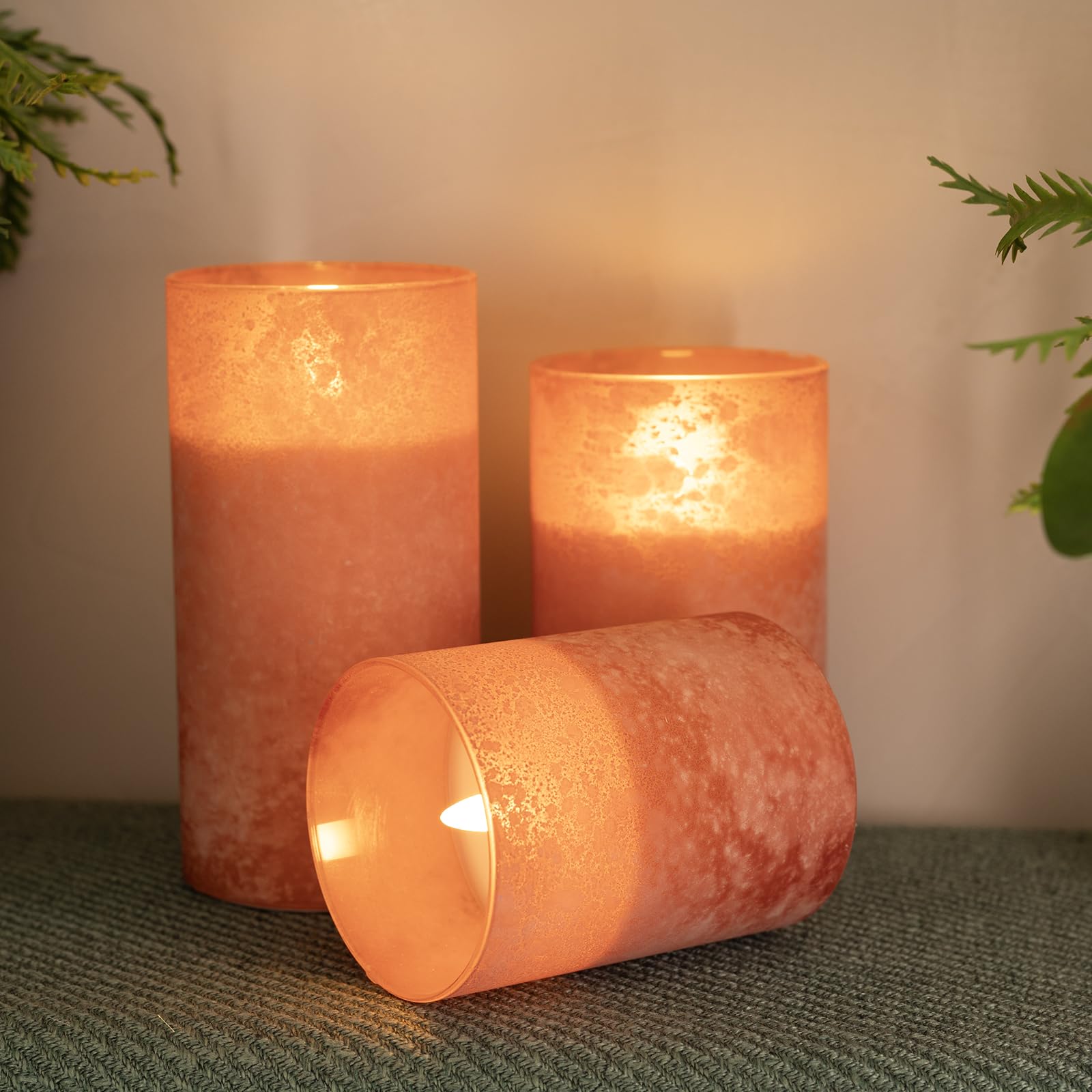 Crystal Club Velas De Otoño Sin Llama, Velas LED De Otoño Que Funcionan Con Pilas Con Control Remoto Y Temporizador, Vela De Pilar Temática De Otoño Incrustada Con Hojas De Arce