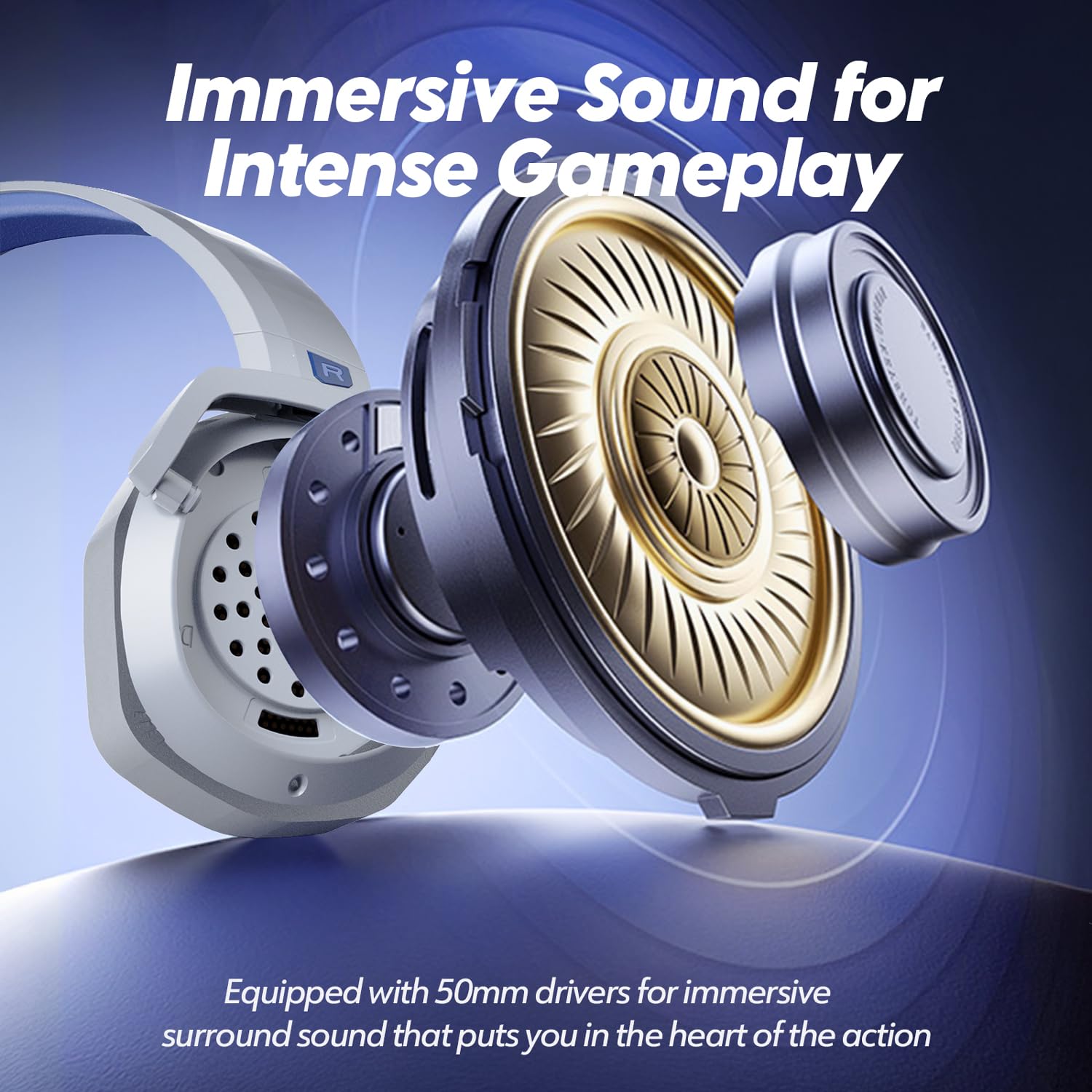 NUBWO G06 Cuffie Gaming Wireless per PC/Ps5/Ps4/NS,2,4GHz+5.3 Bluetooth,Cuffie Wireless con Microfono 7.1 Qualità Audio Senza Perdita di Bassa Latenza,Durata di Oltre 100+ Ore - Bianco/Blue