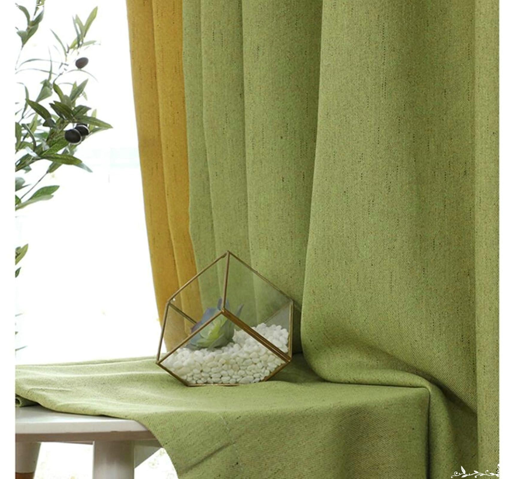 Gualiy Rideaux Salon Moderne Lot de 2, Rideaux Jaune Vert 137x183CM Rideau Salon Occultant Moderne Patchwork de Couleur Unie Rideau pour Salon, Chambre à Coucher