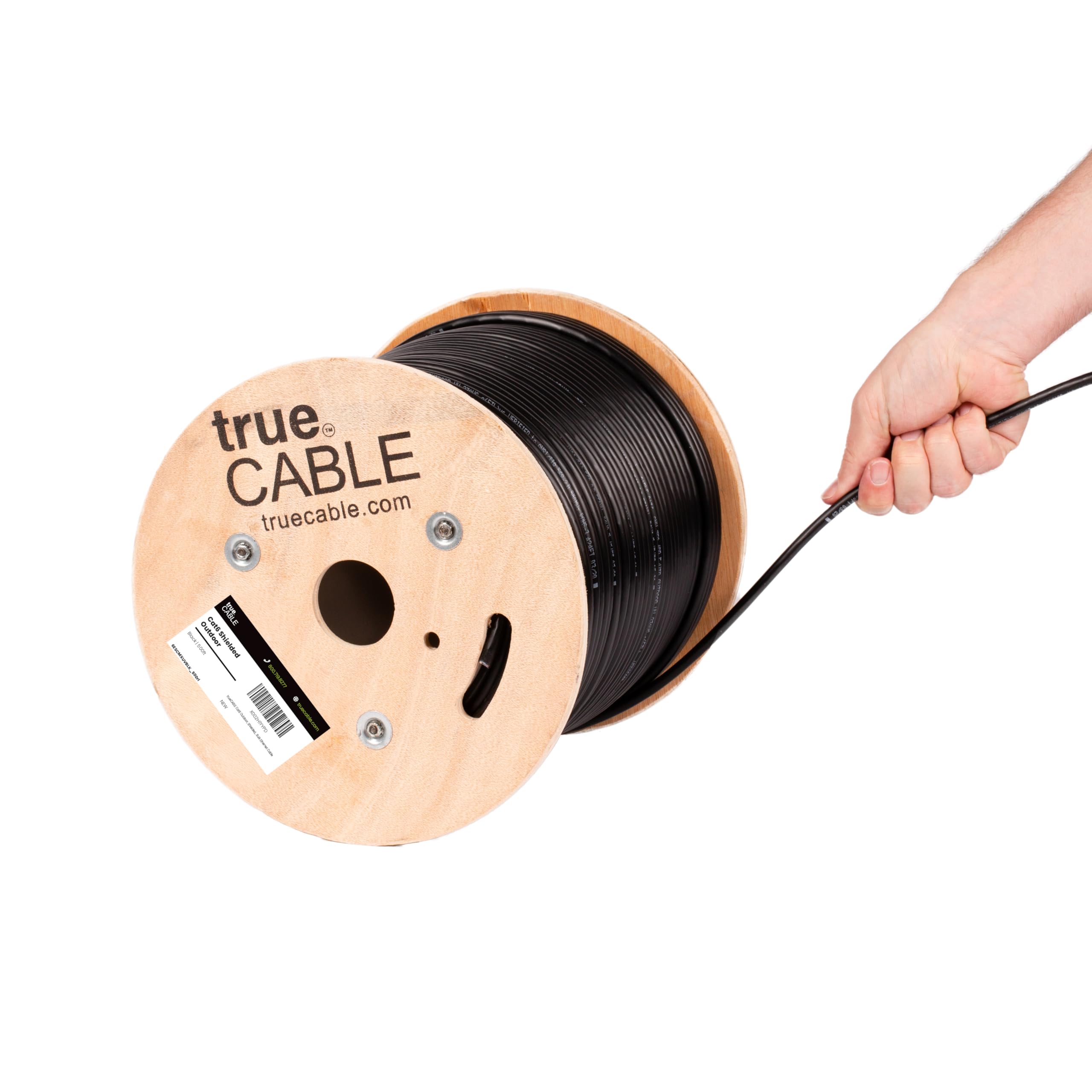 trueCABLE Cat6 Outdoor, Shielded F/UTP, 500ft, UV Resistant, Aerial CMX Rated, Black, 23AWG Solid Bare Copper, 550MHz, PoE++ (4PPoE), ETL Listed, Bulk Ethernet Cable
