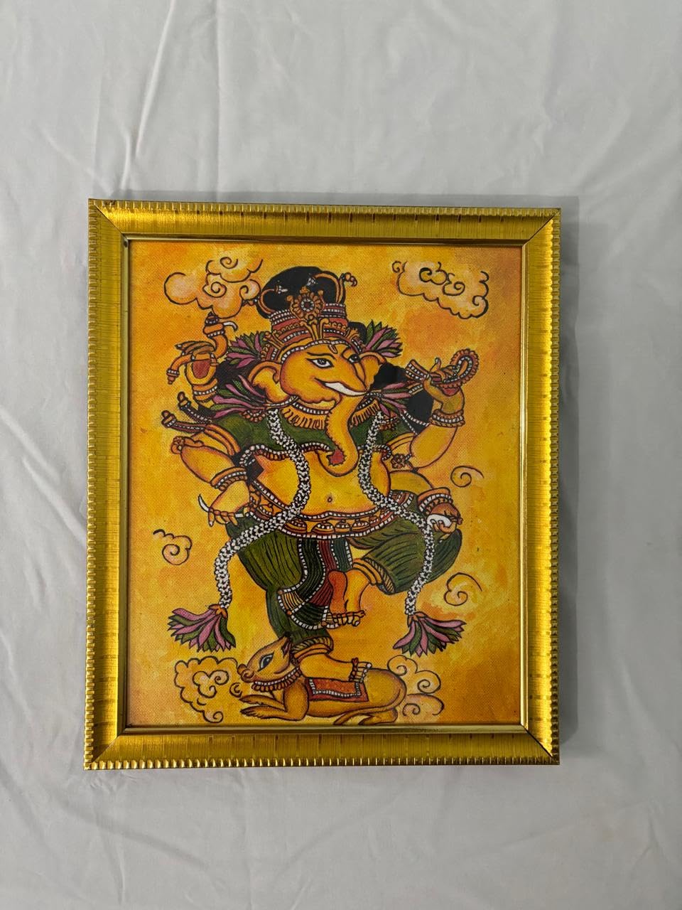 Handpainted original kerala mural painting on canvas (acrylic) - Golden color frame - Lord Ganesha (Ready to hang)-image-40
