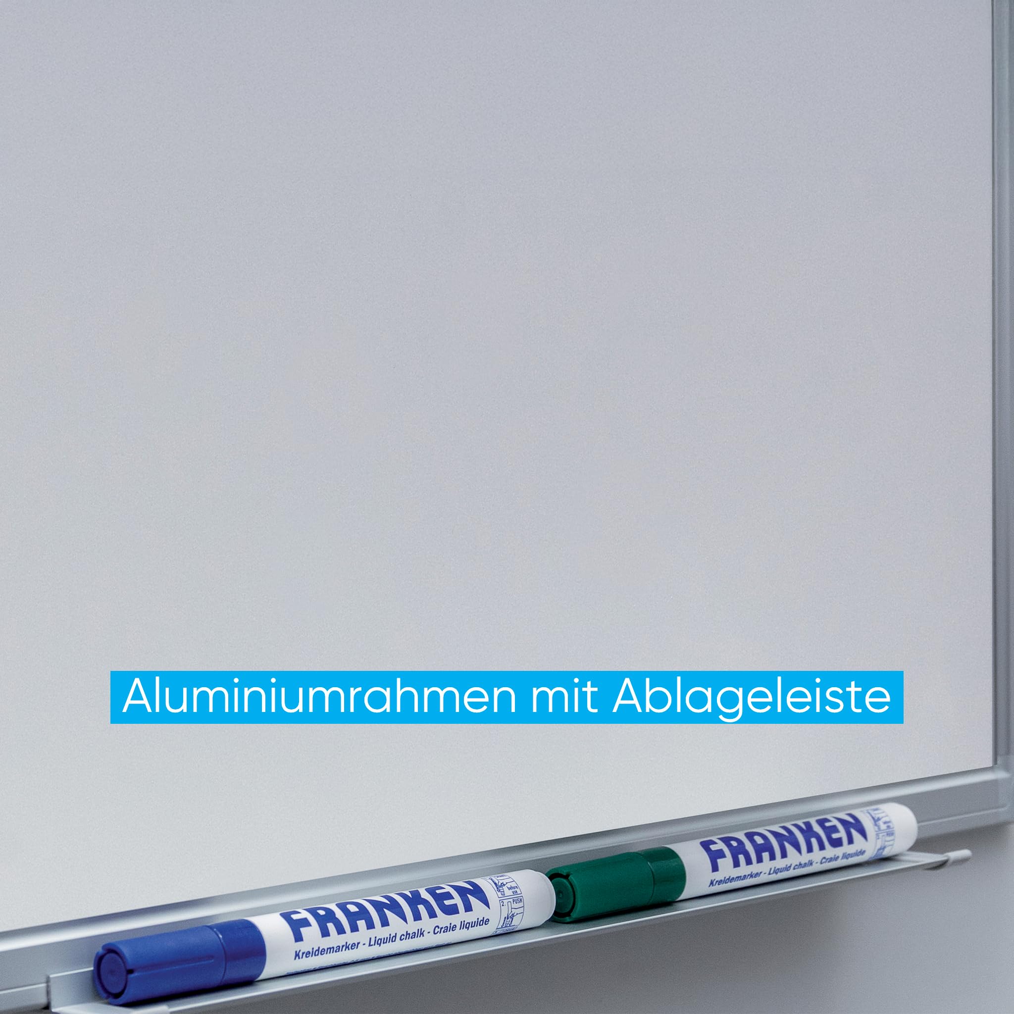 FRANKEN Magnetisches Whiteboard 150 x 100 cm, Magnettafel mit lackierter Stahl-Oberfläche, Schreibtafel inkl. FRANKEN Marker & Ablageschale, Für Büro, Home Office & Schule, Aluminiumrahmen, X-tra!Line