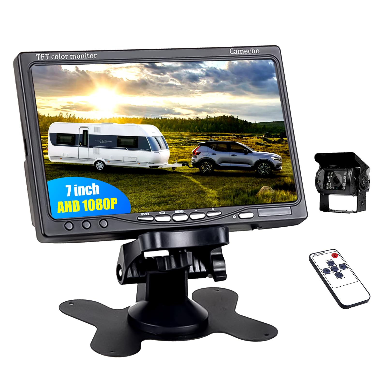 Camecho RC 12V Truck Rear View Wireless IR Night Vision Backup Camera Kit 7 7 Inch TFT LCD Rear view Monitor Waterproof For Truck Van Caravan Trailers Campers PAL NTSC High Solution 420 TVL Wireless Camera + Monitor