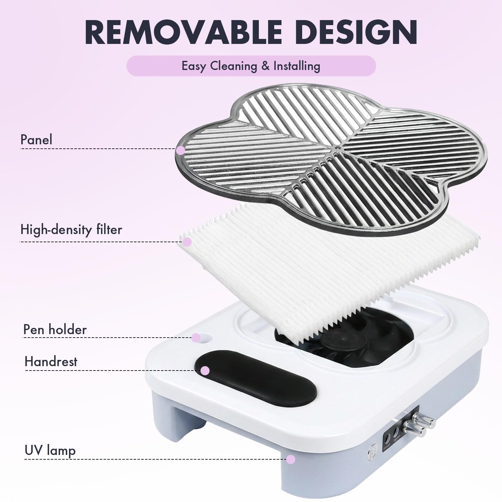 Aspirazione per unghie 3 in 1 con una lampada UV-LED per unghie, regolazione continua della velocità e funzione di aspirazione della polvere,elettrica per unghie per uso domestico in salone