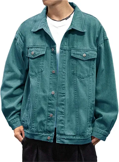 Men's Denim Jacket with Large Collar - Autumn Winter Casual Long Sleeve Coat