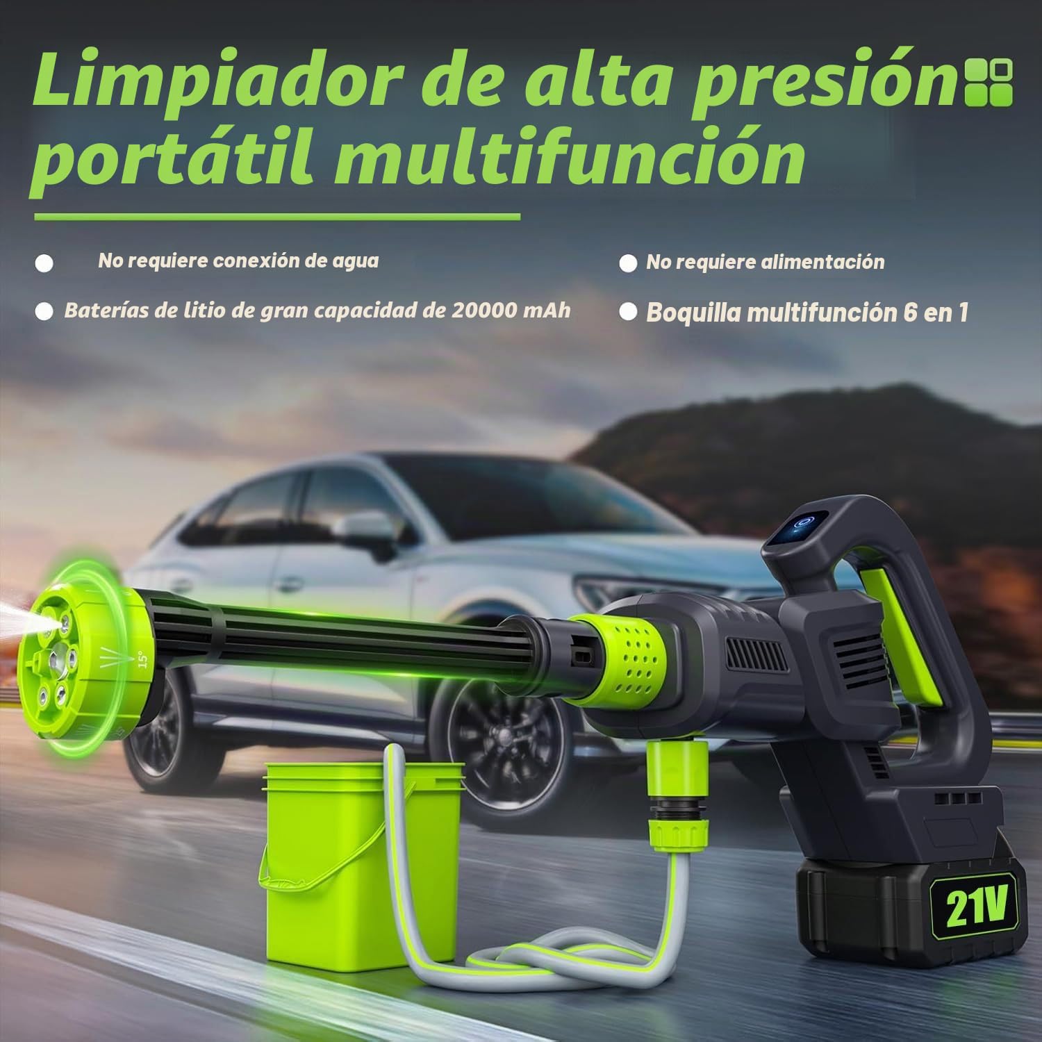 Limpiador de alta presión inalámbrico, 200 Bar Limpiador de alta presión con batería, portátil pistola de alta presión inalámbrica, boquilla 6 en 1 para limpieza de bicicletas, ventanas, pisos (2