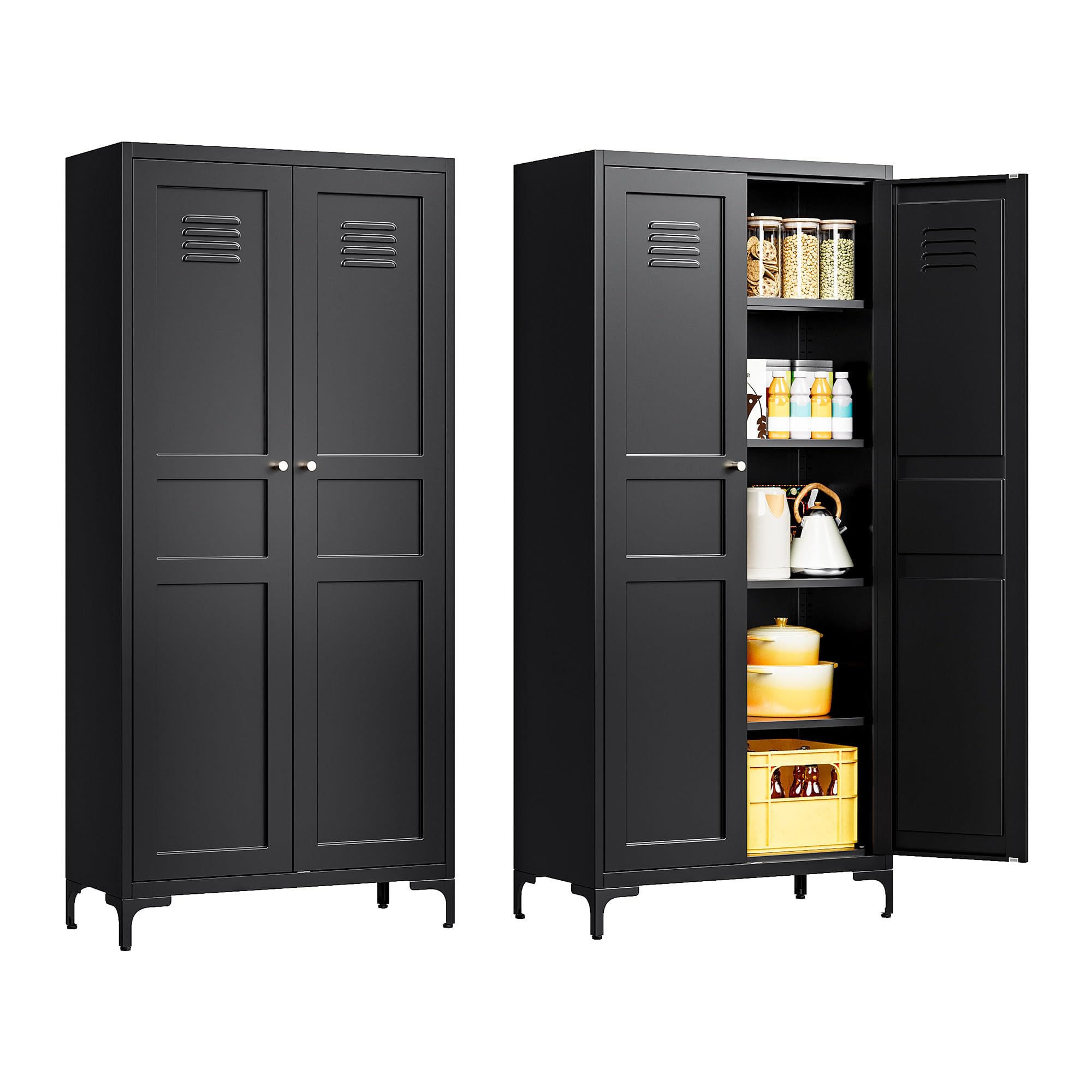 LISSIMO Black Kitchen Pantry Storage Cabinet,Pantry Cabinets with Doors and Adjustable Shelves,Metal Cabinet with Feets for Kitchen,Pantry,Dinning