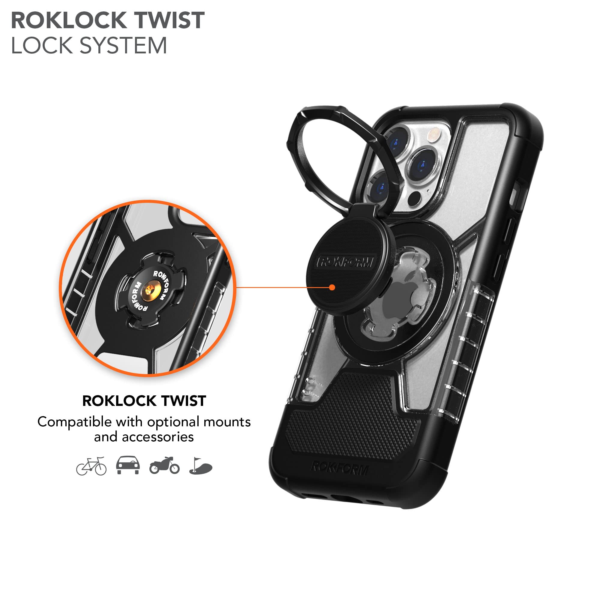Rokform - Custodia per iPhone 13 Pro, serie Crystal, compatibile con MagSafe Dual Magnet Plus, custodia sottile magnetica trasparente, custodia per iPhone con chiusura a torsione RokLock, armatura