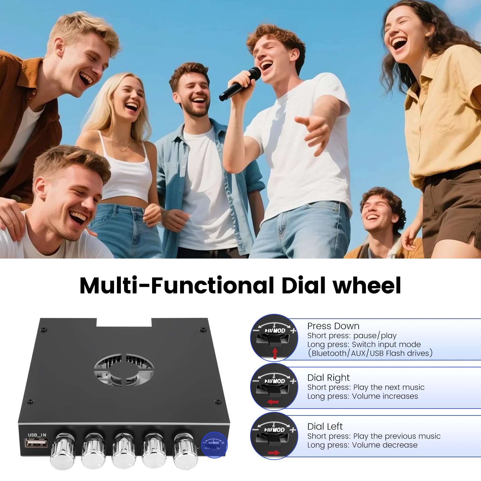 ZK-HT21 HiFi Verstärker Modul 2.1 Kanal mit Bluetooth,160 W x 2 + 220 W Subwoofer, Audio-Verstärkermodul Mini Stereo mit BT/USB/AUX-Eingang, TDA7498E-Chip, DC 15-36 V für Heimkino und Wohnzimmer