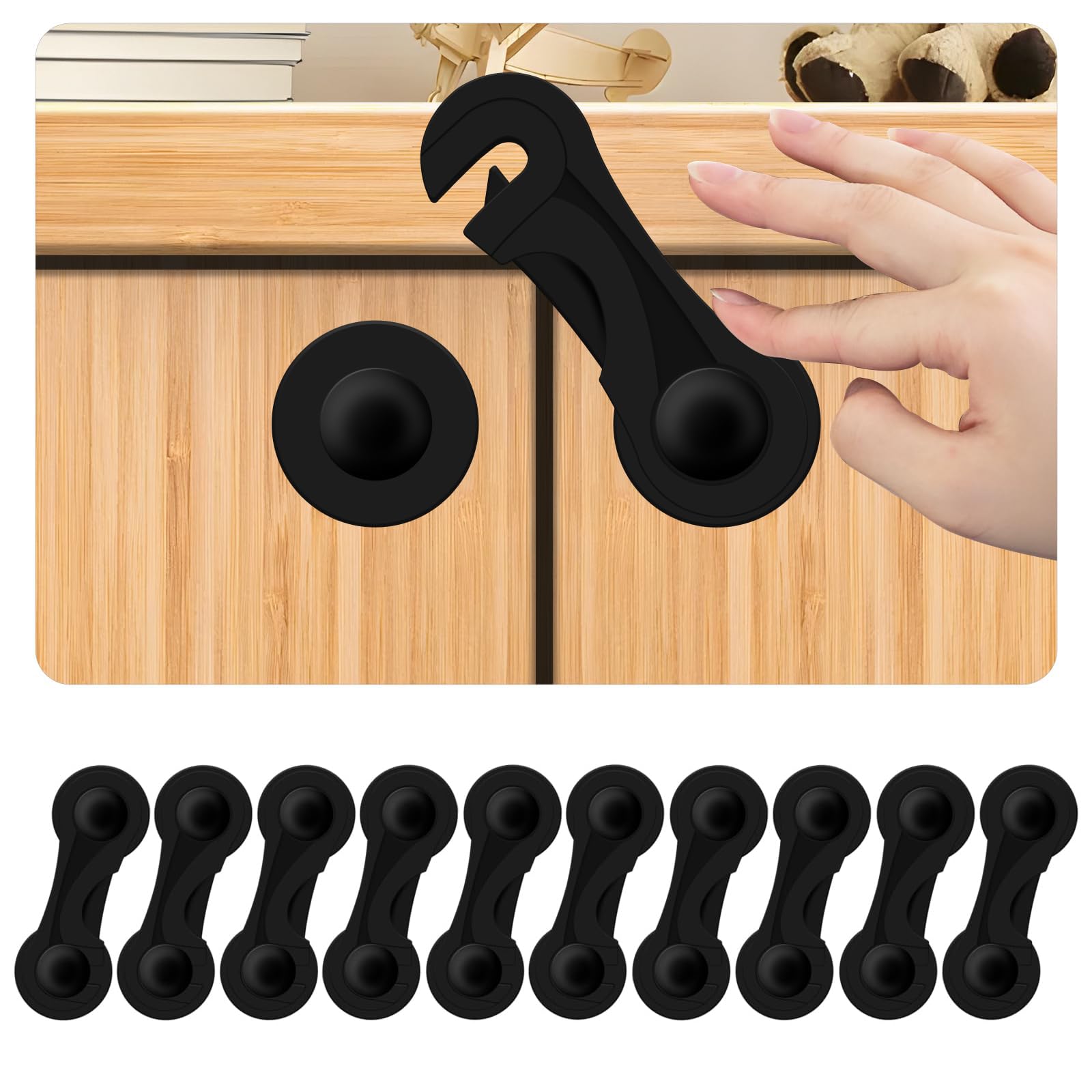Child Proof Cabinet Locks-(10-Pack) - Child Locks For Cabinets And Drawers,Easy To Install (No Drilling) For Drawers, Cabinet Seat, Toilet Seat,