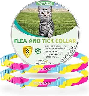 Flea Collar for Cats, Cat Flea Collars, Cat Flea and Tick Collar, Adjustable Flea Treatment Cat with 8 Months Natural Protection, Waterproof Cat Flea Collar for Kitten Medium Large Cats Rainbow-2Pcs