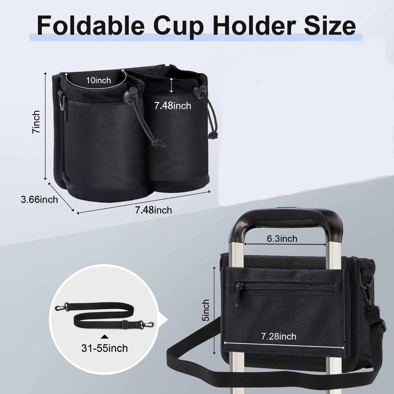 Portavasos de equipaje para maletas, manos libres, accesorios de viaje, ajustable para diferentes tamaños de tazas de café, accesorios universales de equipaje para asistentes de vuelo, viajeros de