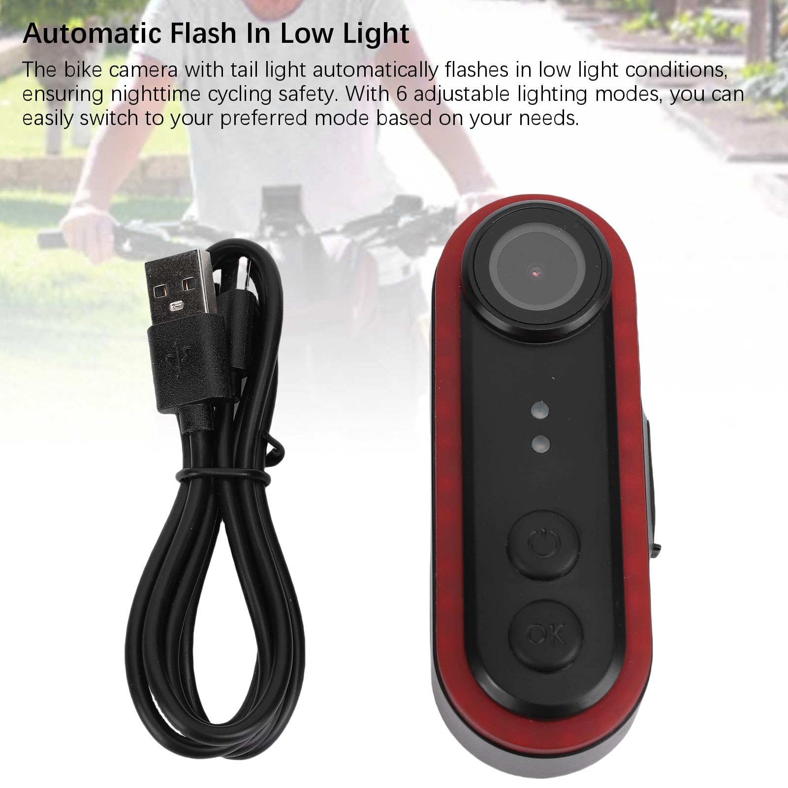 Fahrradkamera mit Rücklicht, 1080p HD Sport -Action -Kamera, App Steuerung, Rückfahrkameras Im Freien mit Reitungsansicht mit Halterung, IPX6 Wasserdicht, 150 ° Weitwinkel (32GB)