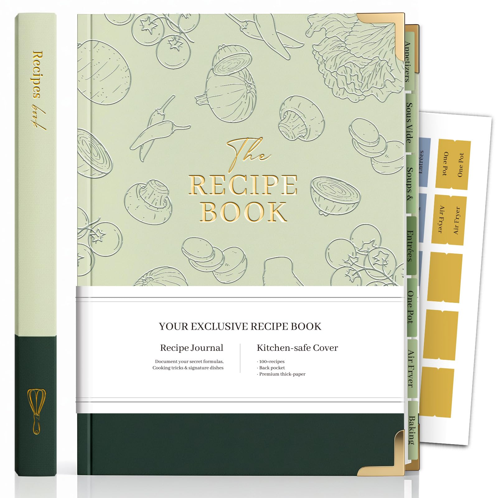 AISBUGUR Blank Recipe Book to Write in Your Own Recipes with Two-Tone Faux Leather Cover - Hardcover Recipe Notebook for 55 Recipes - 8.5" x 6" Recipe Journal to Organize Your Recipes - Green