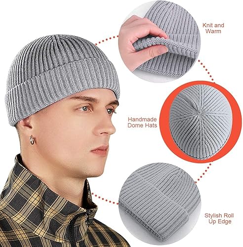 Miniatura 5 de Gorro corto de pescador para hombres y mujeres, gorro de lana de punto de arrastrero, gorro cálido de invierno