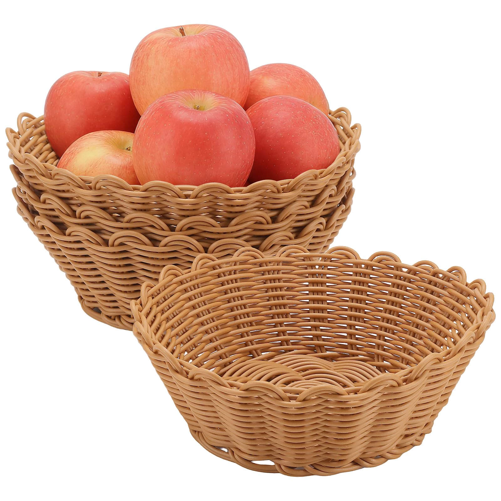 Japchet Brown 4 Pcs Imitation Wicker Round Baskets, 18.5 X 7Cm Bread Gift Basket For Kitchen, Restaurant, Centerpiece Display