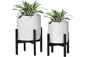 Modern Indoor Flower Pot with Stand - Set of 2 White Planters...