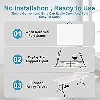 Vista 7 de Bblife Mesas plegables de 6 pies de servicio pesado, mesa plegable blanca resistente, mesa plegable multifuncional para acampar al aire libre